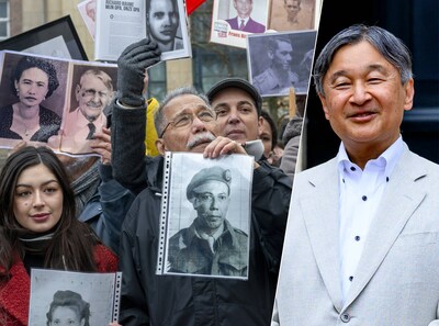 Stil protest van oorlogsslachtoffers bij kranslegging Japanse keizer op de Dam: ‘Hij weet dat we er zijn’