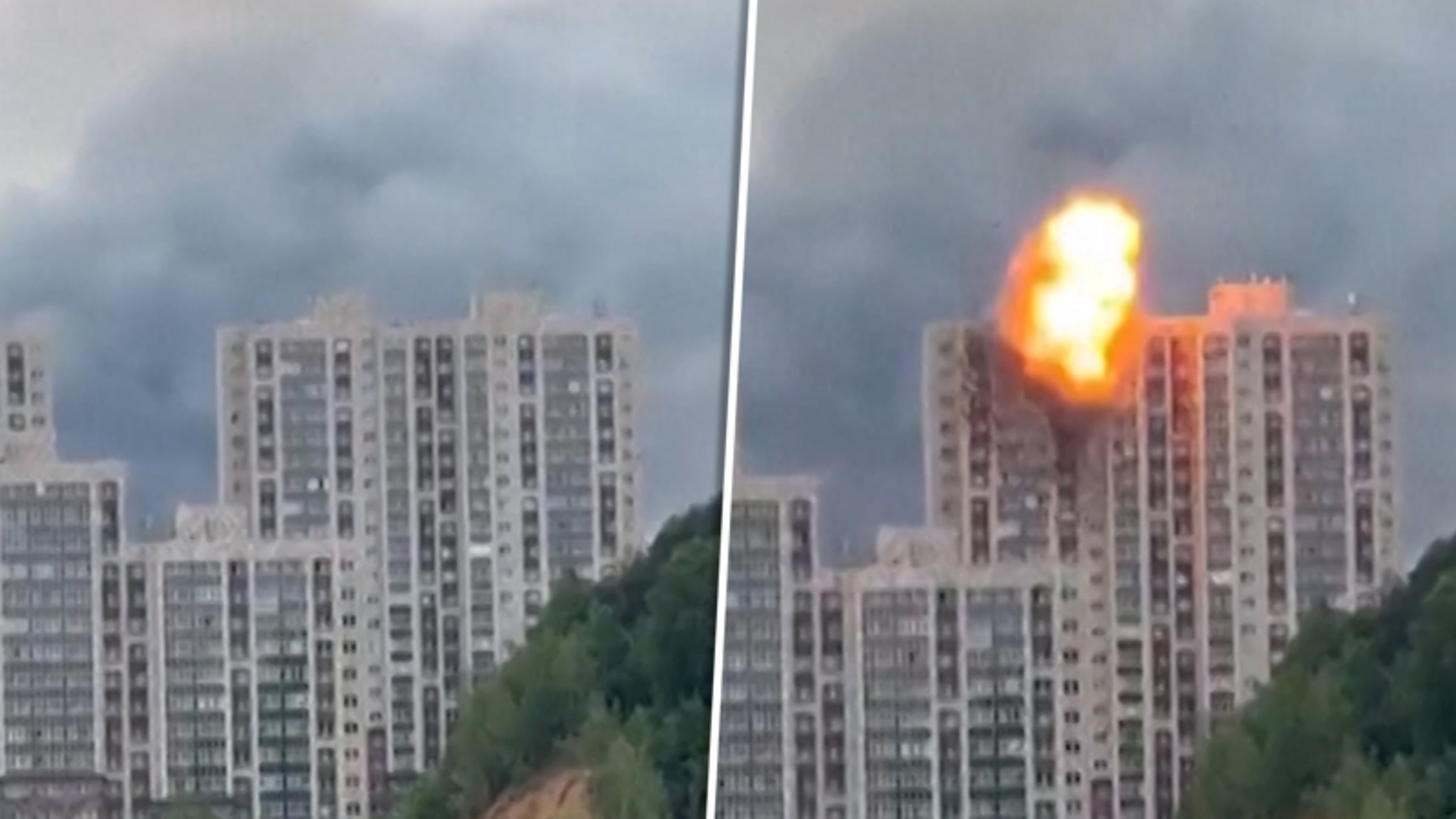 Oekraïense droneaanval gefilmd: gigantische explosie
