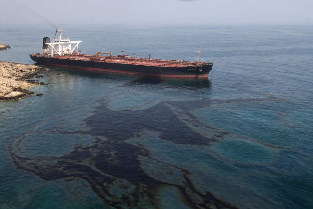 Gestrande tanker voor kust Oman lekt olie: vlek van 600 vierkante kilometer