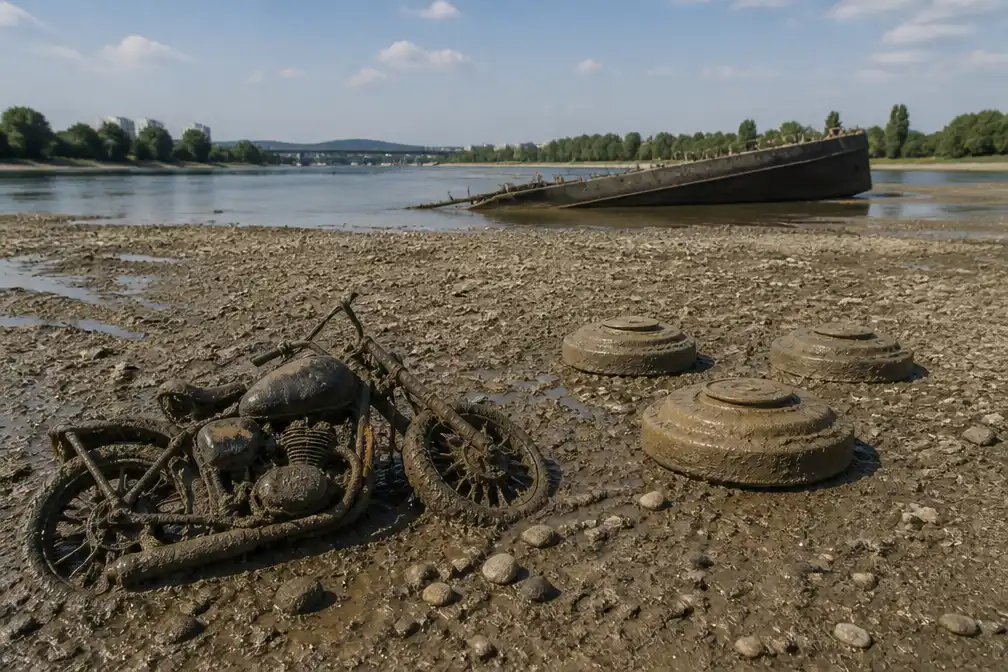 Droogte in Europa legt WOII-mijnen, scheepswrakken en motorfiets bloot