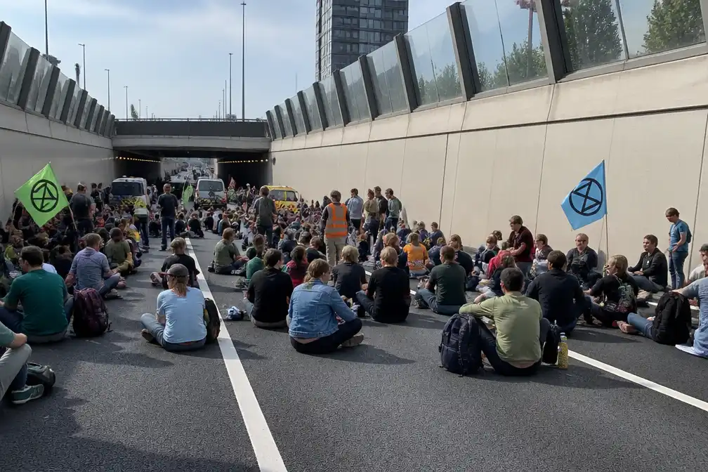 Extinction Rebellion blokkeert A12 in Den Haag, verkeer vast