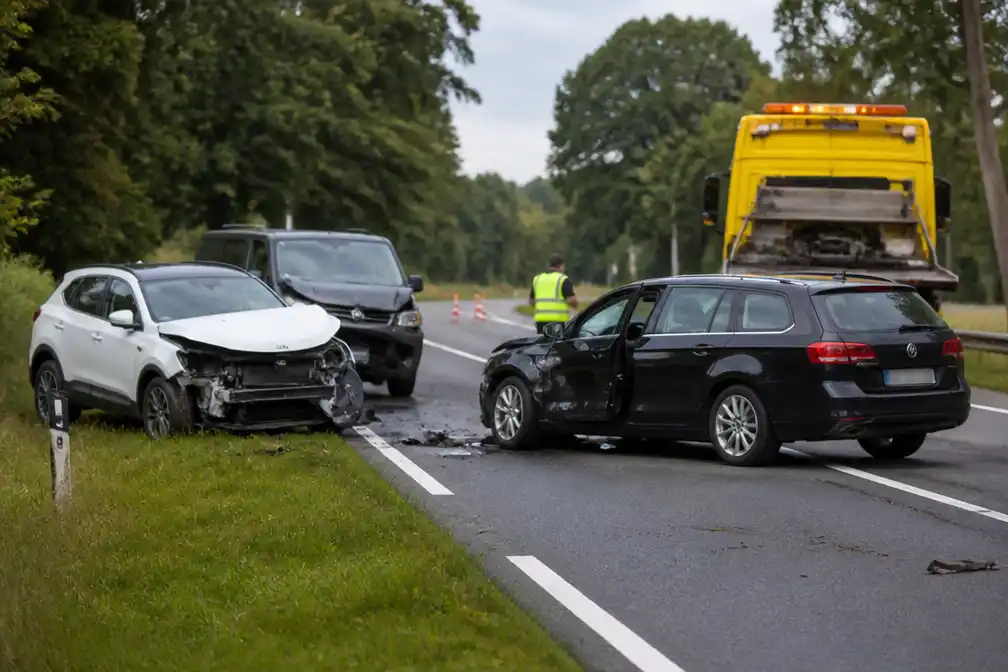 Drie voertuigen botsen op N36 bij Sibculo, weg volledig dicht