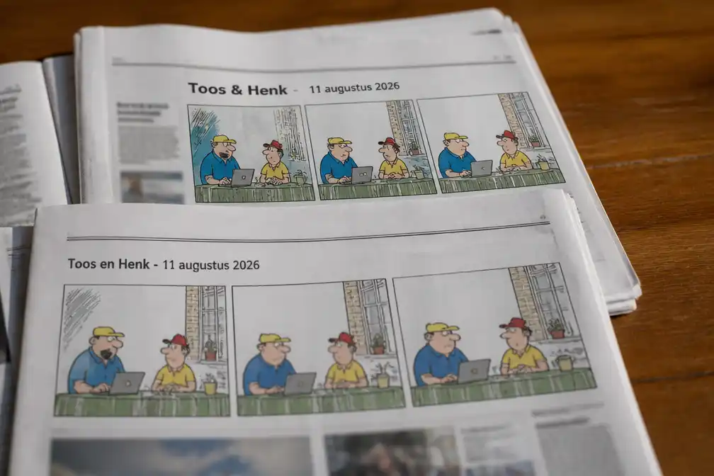 Cartoon 'Toos en Henk' van Paul Kusters in De Limburger en Haarlems Dagblad