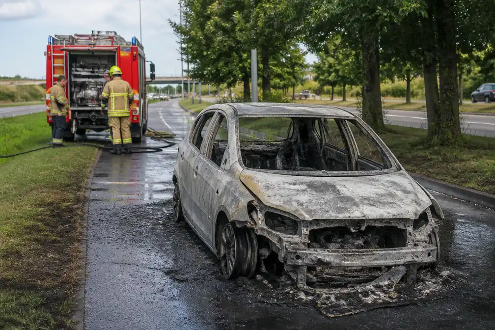 Auto brandt uit langs Expresweg in Brugge, inzittenden ongedeerd
