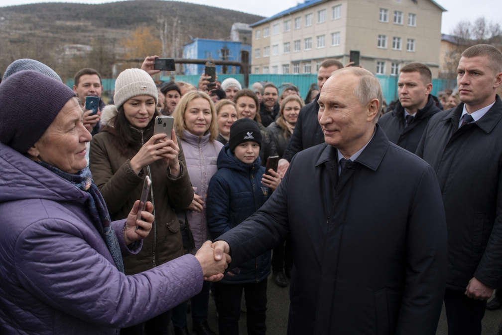 Poetin campagneert in Siberië voor parlementsverkiezingen te midden van zonderlinge taferelen