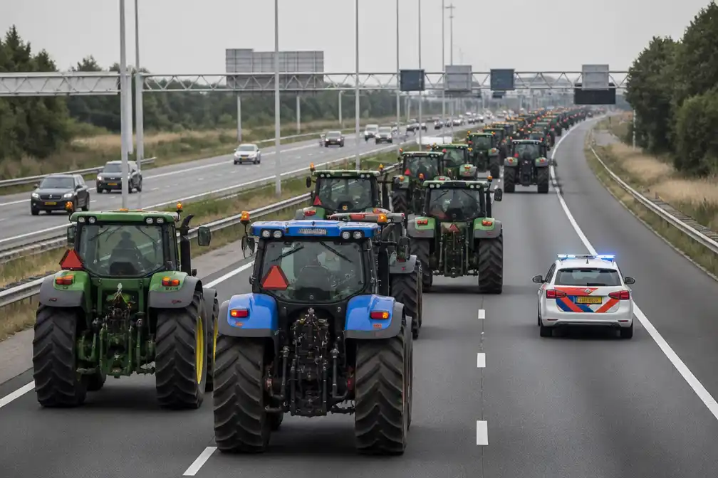 Zeker vijftig trekkers op A2 bij Empel richting Utrecht na boerenactie