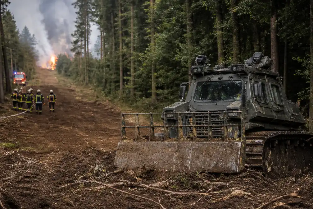 Bundeswehr helpt bij bestrijden natuurbrand Hürtgenwald met brandgangen