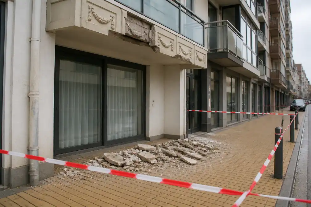 Trottoir in Oostduinkerke afgezet na vallende brokstukken van balkongevel