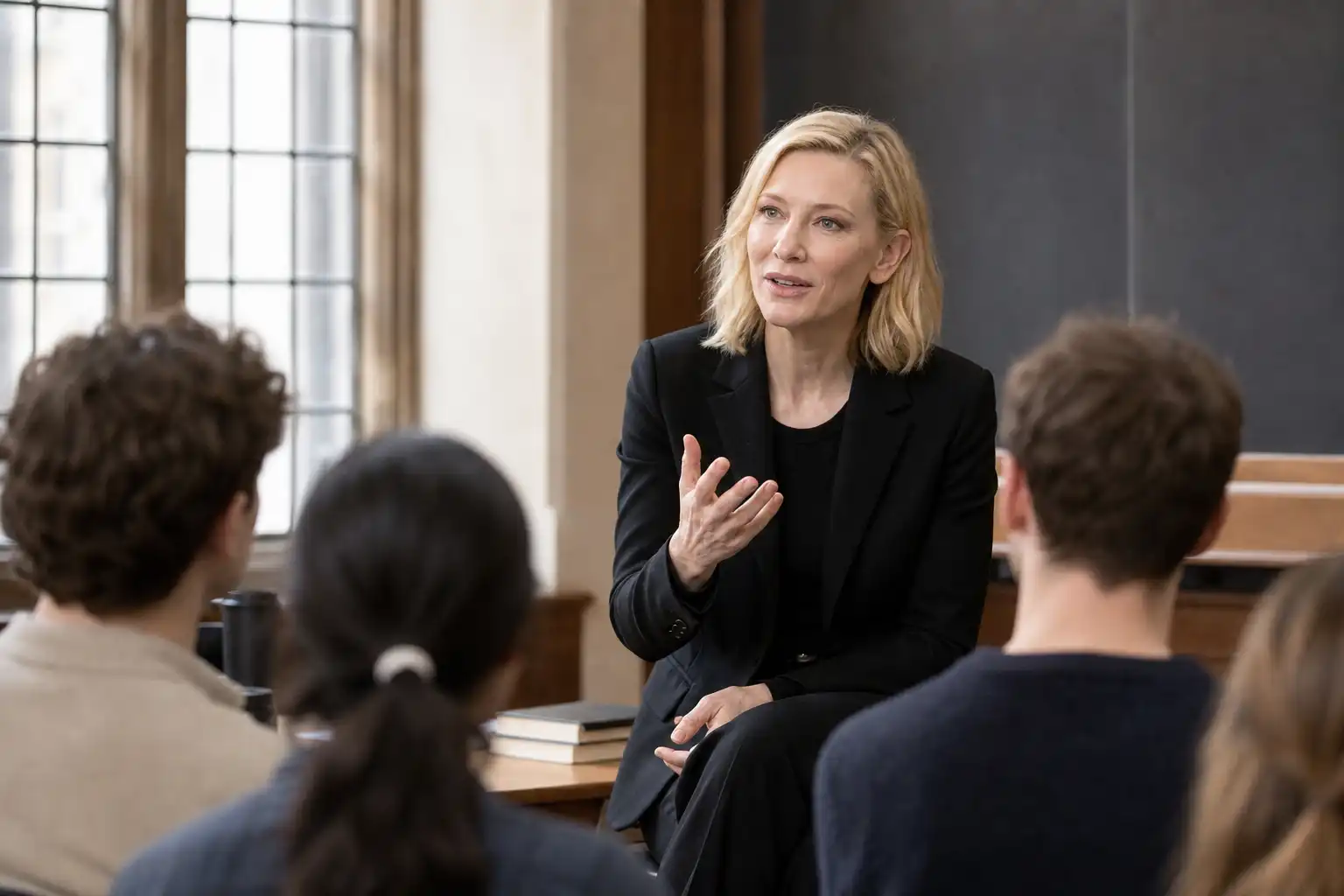 Cate Blanchett geeft les in hedendaags theater in Oxford