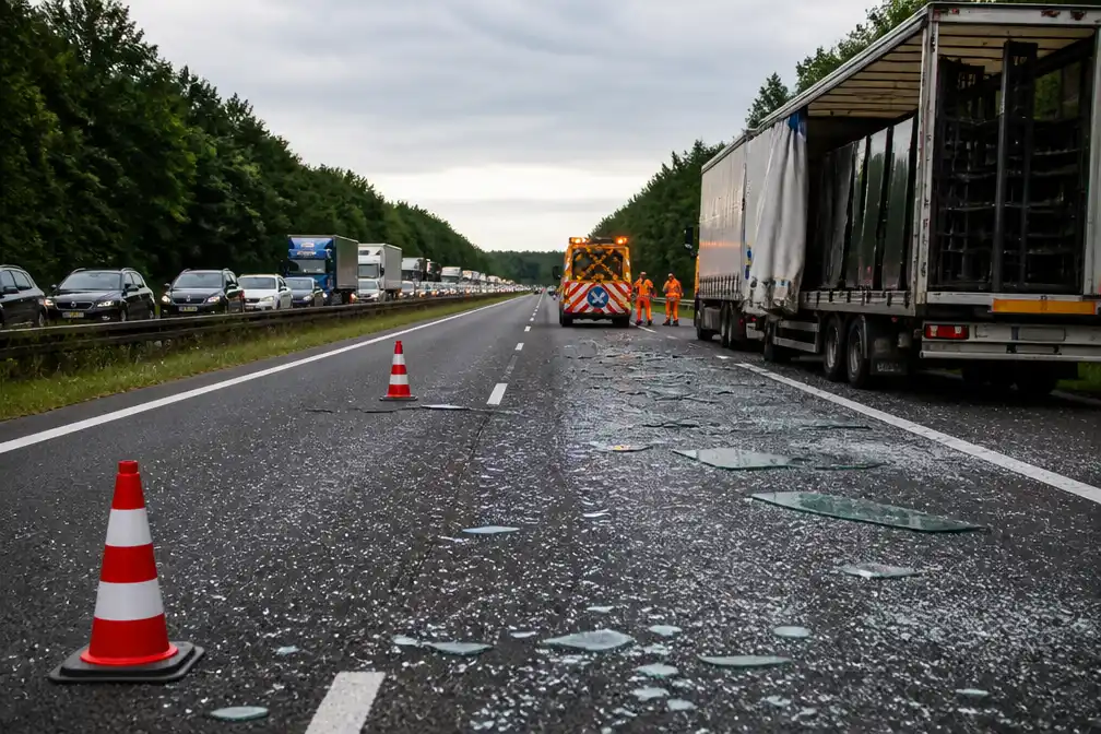 Vrachtwagen verliest glasplaten op A1, beide rijstroken richting Hengelo dicht