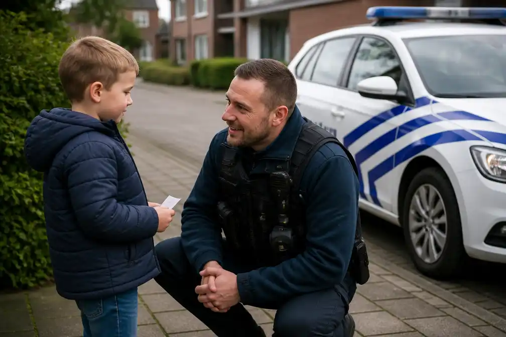 Jongetje (6) deelt als ‘Agent Frikandel’ speelgoedboetes uit; echte politie komt langs