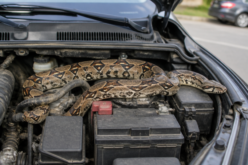 Franse automobilist vindt anderhalve meter lange boa constrictor onder motorkap