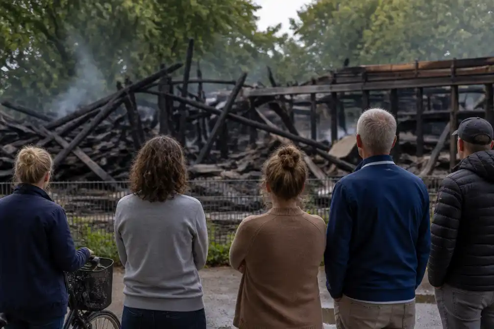 Brand verwoest buurthuis Parknest in het Flevopark in Amsterdam