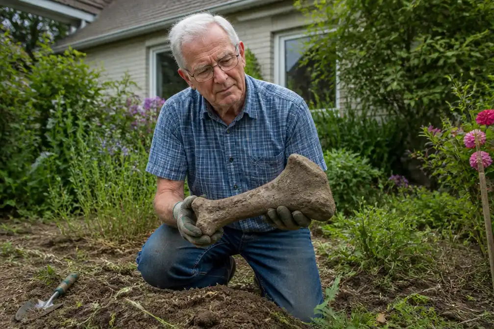 Frank (79) vindt bij het wieden van onkruid een fossiel: 'Ik dacht eerst aan een mammoet'