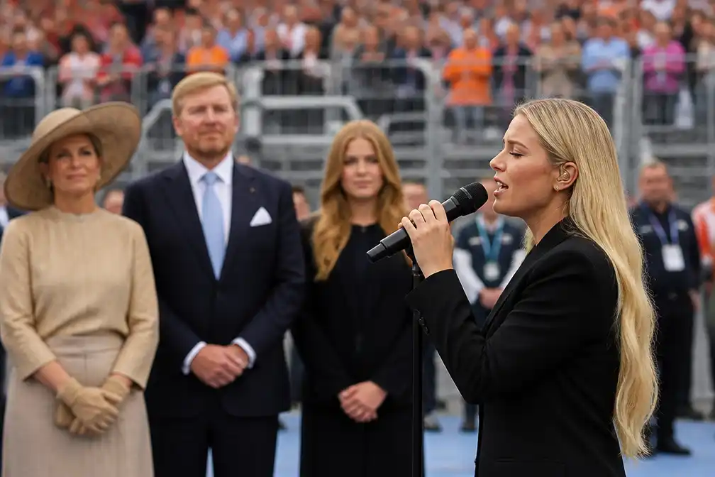 Davina Michelle zingt Wilhelmus voor koning bij laatste Dutch GP in Zandvoort
