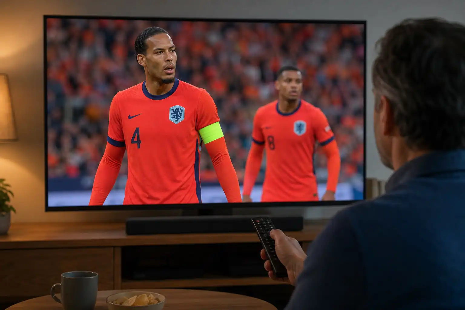 Oranje-shirts ogen rood op tv door felle neontint