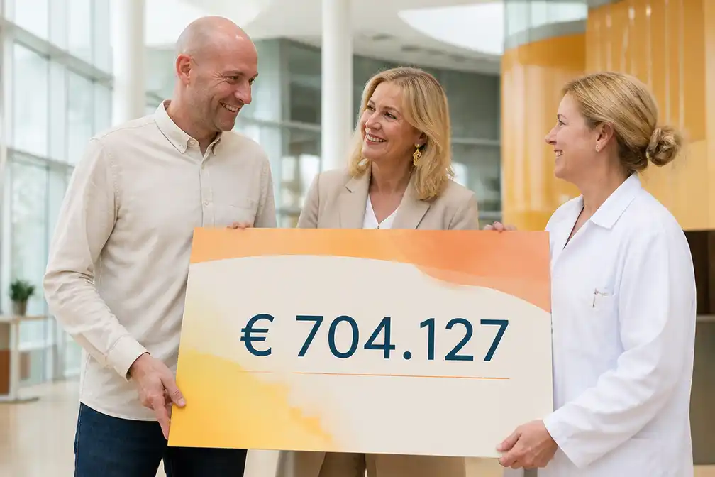 Van der Weijden overhandigt cheque van 704.127 euro aan Prinses Máxima Centrum