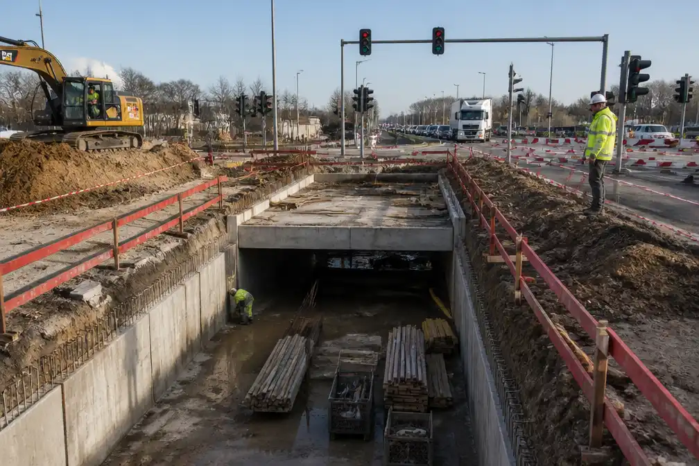 Bouw fietstunnel onder kruispunt Transportlaan-Hengelhoefstraat in Genk gestart