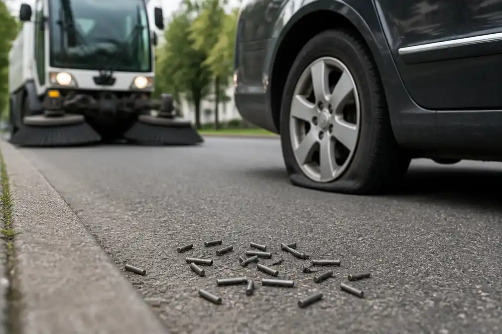 Stalen pinnen van veegwagens veroorzaken lekke banden in heel Nederland