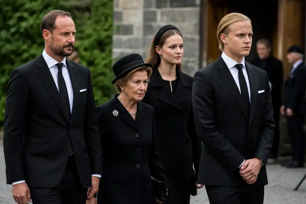 Noorse koninklijke familie bij herdenkingsdienst voor koning Harald