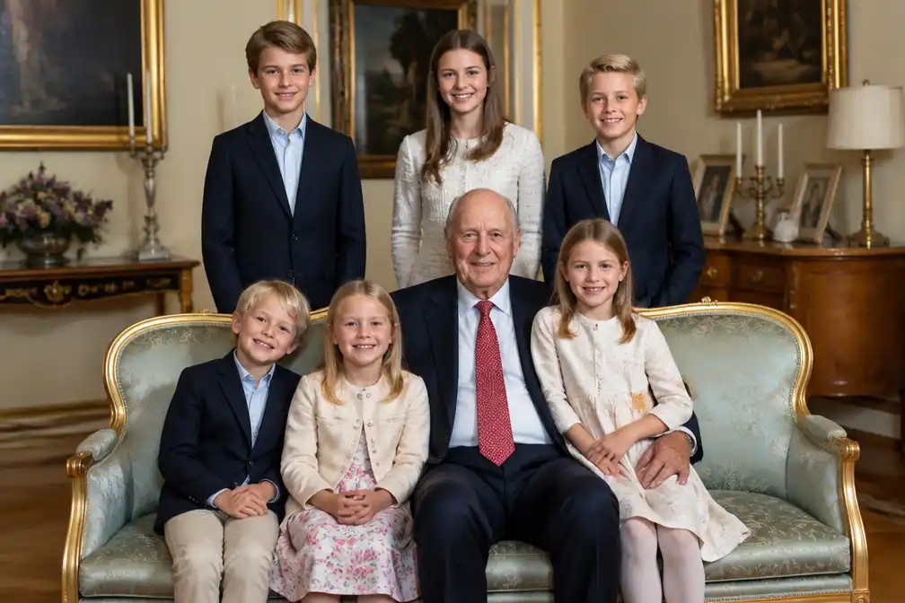 Noors hof deelt foto's van koning Harald met kleinkinderen, waaronder onbekend beeld