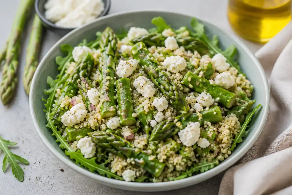 Quinoasalade met groene asperges en witte kaas: vegetarisch recept in 15 minuten