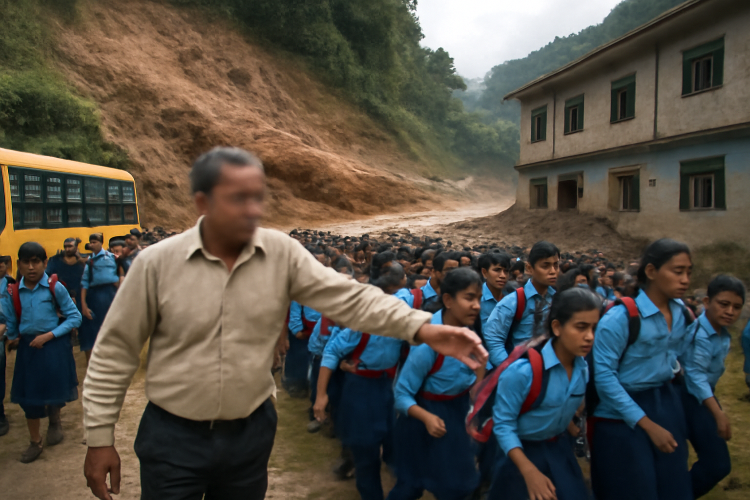 Nepalese directeur evacueert leerlingen vlak voordat modderstroom school verwoest