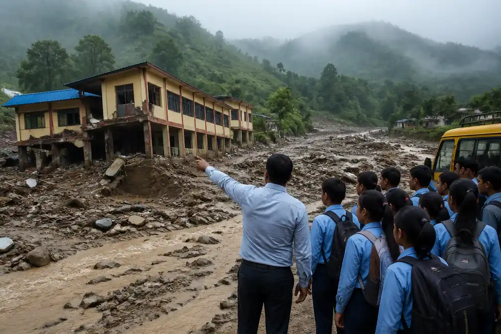 Nepalese directeur evacueert leerlingen vlak voordat modderstroom school verwoest