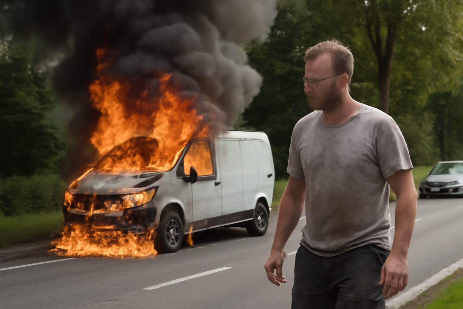 Arbeider gewond bij bluspoging van bestelwagen in Hertsberge