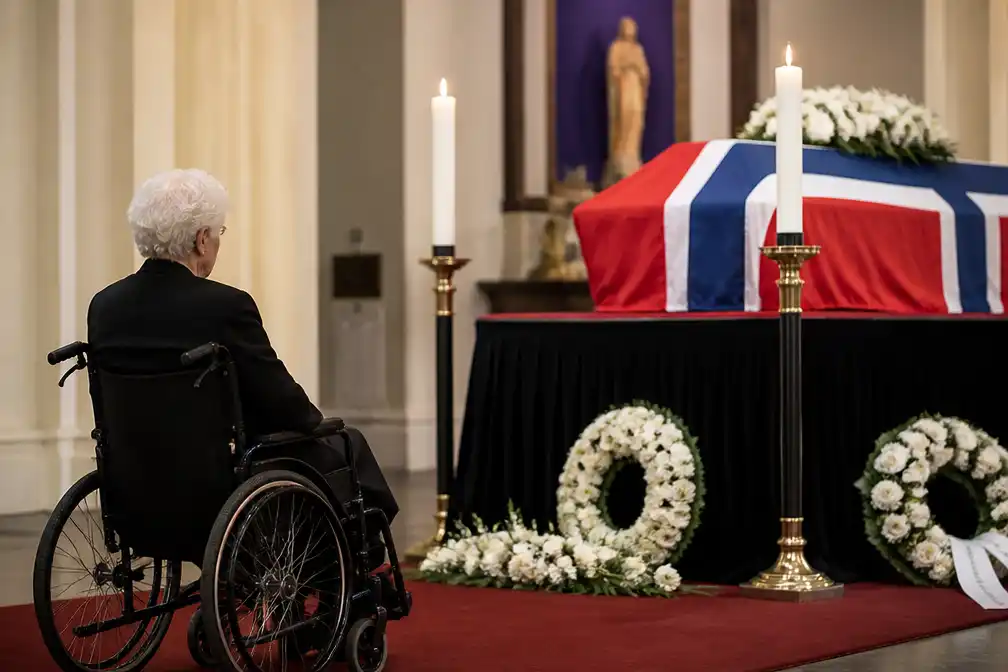 Noorse prinses Astrid waakt bij kist van koning Harald