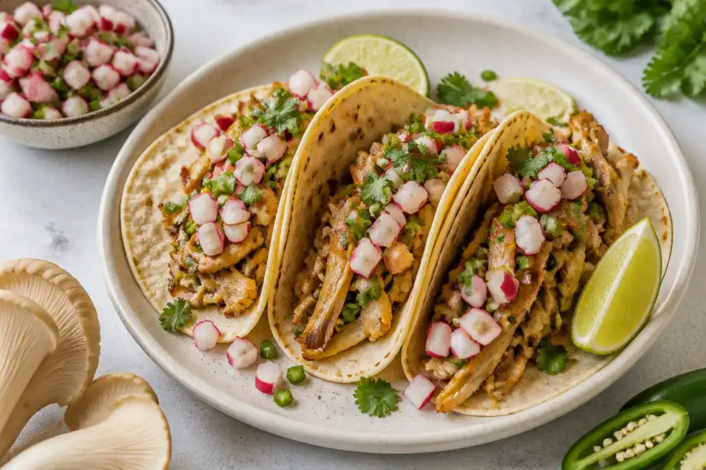 Pulled oesterzwam-taco's met radijssalsa in Wat Eten We Vandaag