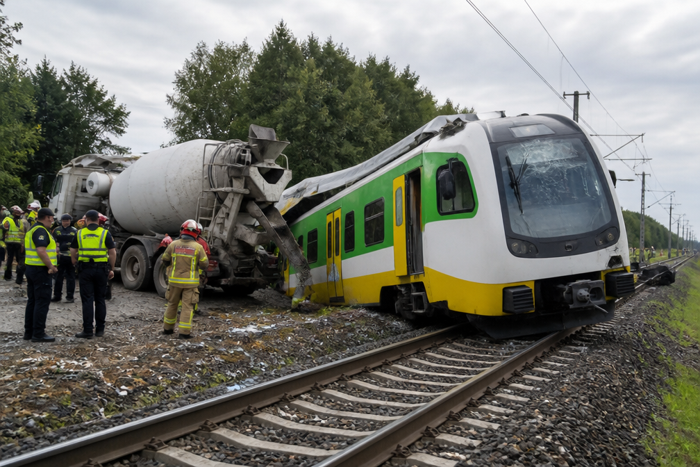 Vrouw omgekomen en 20 gewonden bij treinbotsing met cementwagen in Polen