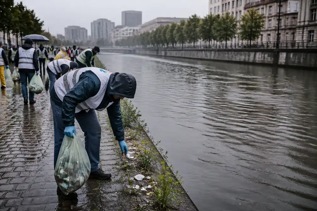 Tweehonderd mensen doen ondanks regen mee aan World Cleanup Day in Brussel