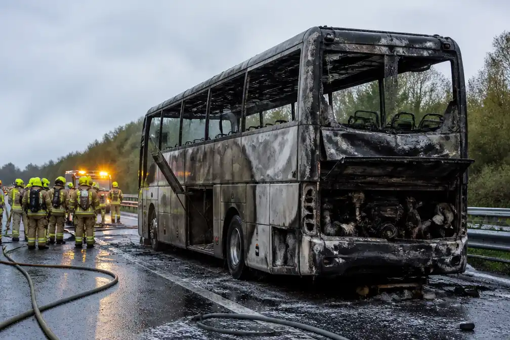 Bus van fanfare Vermaak Na Arbeid brandt uit op Nederlandse snelweg, instrumenten vernield