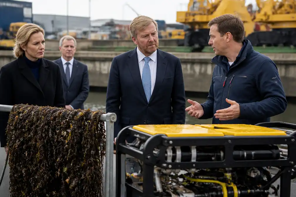 Koning Willem-Alexander bekijkt innovaties voor gezonde Noordzee in IJmuiden