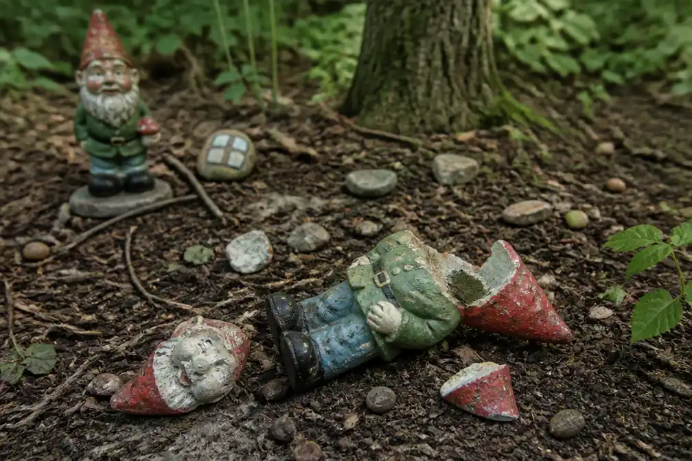 Vandalen slaan kabouters aan diggelen in kabouterbossen; Alphen al drie keer vernield