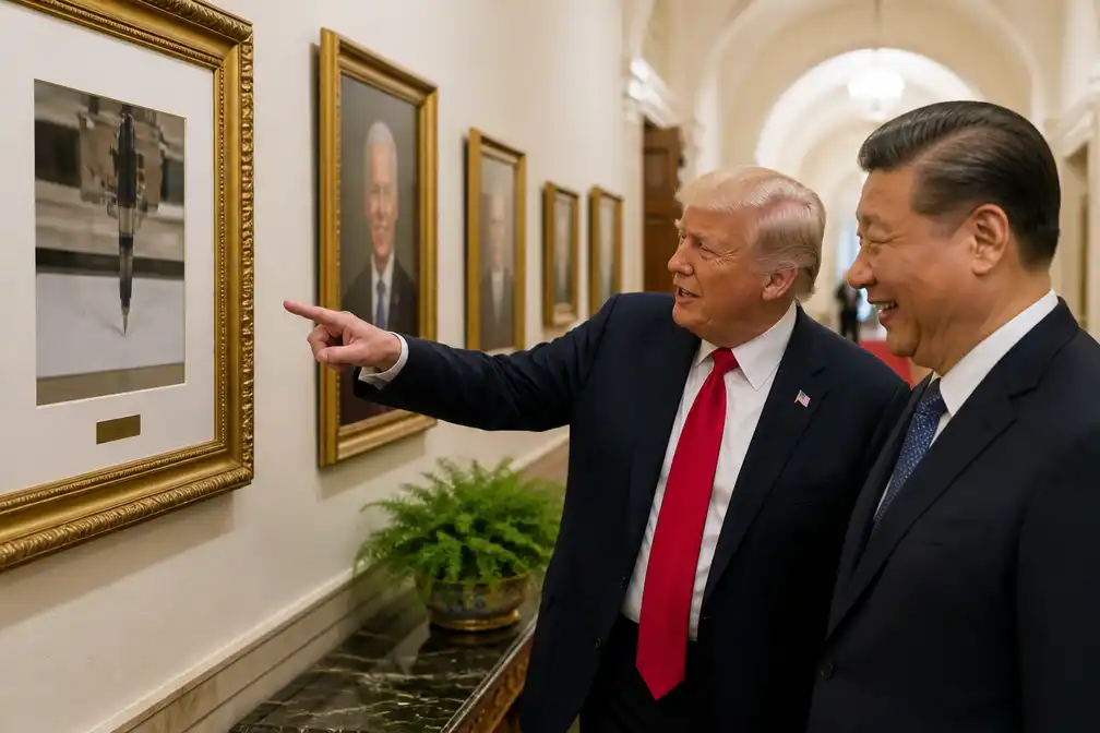 Trump laat Xi lachen met 'autopen' op de plek van het Biden-portret in het Witte Huis