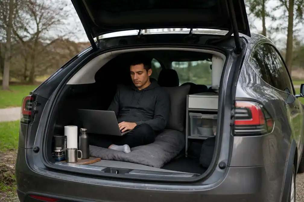 Nico Murillo woont al twee jaar in zijn Tesla Model X na ontslag bij Tesla