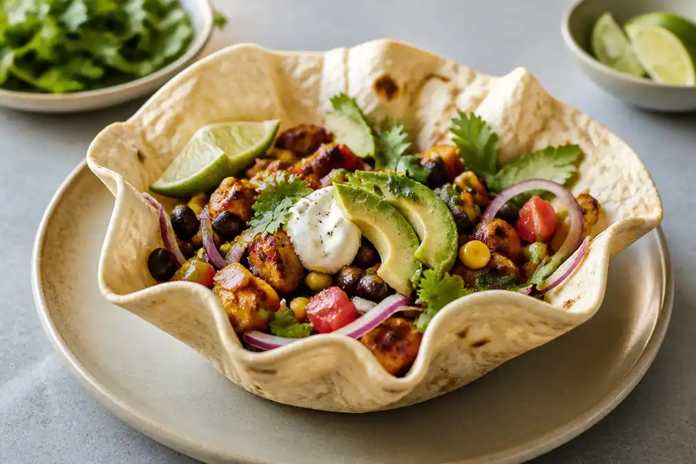 Vega tacobowl met eetbare bowl van een wrap