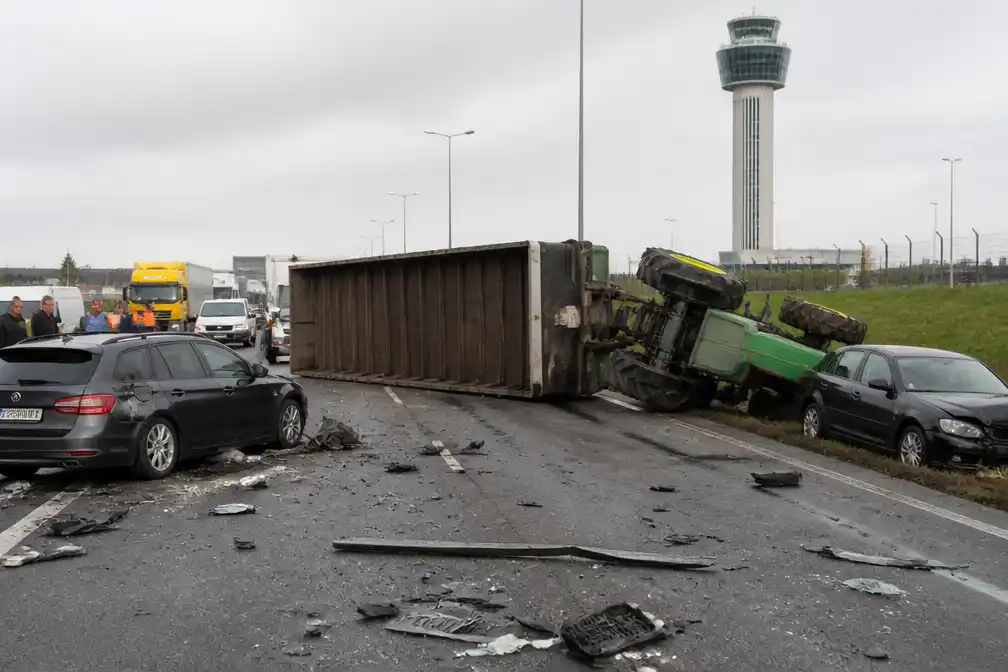 Aanhangwagen van tractor kantelt in Steenokkerzeel, drie voertuigen beschadigd