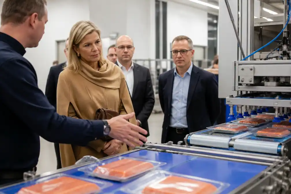 Koningin Máxima bekijkt visserij-innovaties bij VCU Robotics op Urk