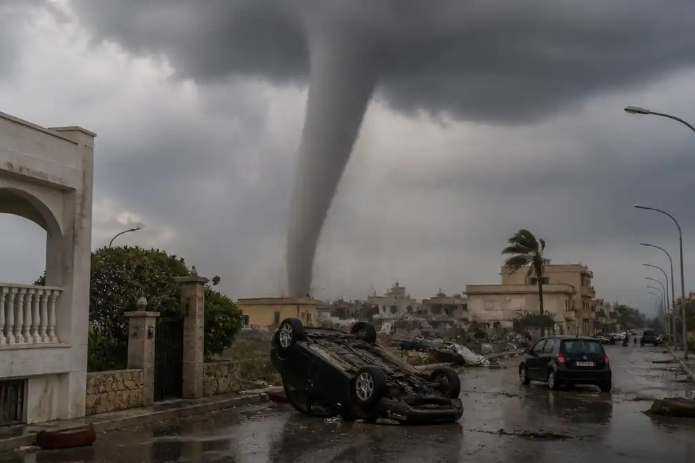 Tornado treft Siciliaanse plaatsen Marsala en Petrosino, auto's omvergeblazen