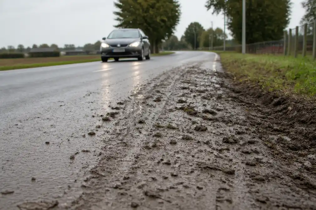 Sint-Laureins roept weggebruikers op om op te letten voor modder op de weg