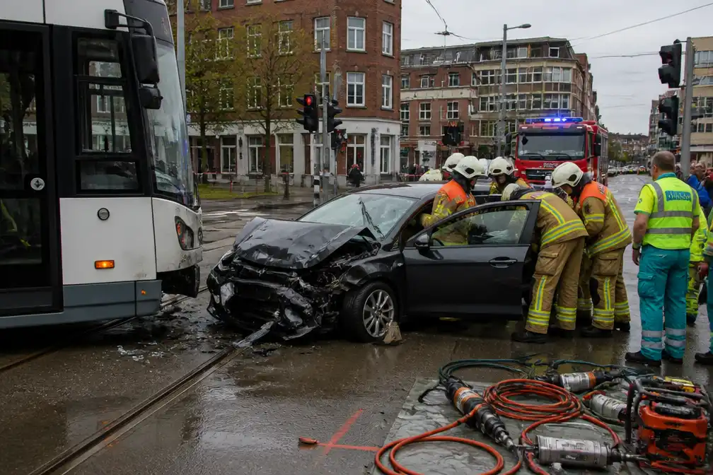 Bestuurster bevrijd uit auto na aanrijding met tram op Kiel
