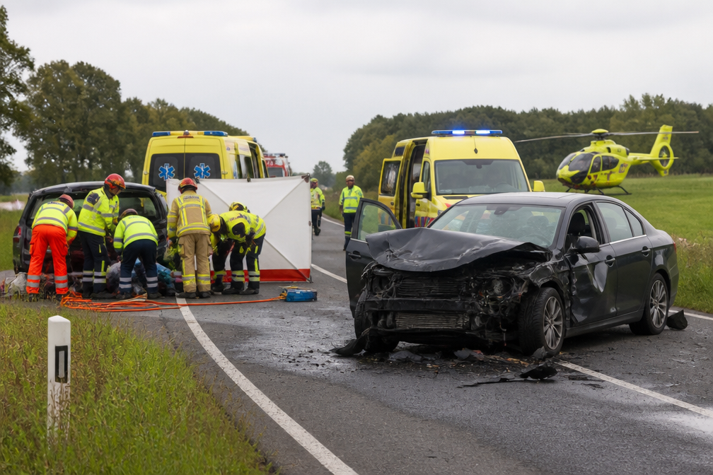 Twee auto's botsen bij Terneuzen, vijf gewonden, één bekneld