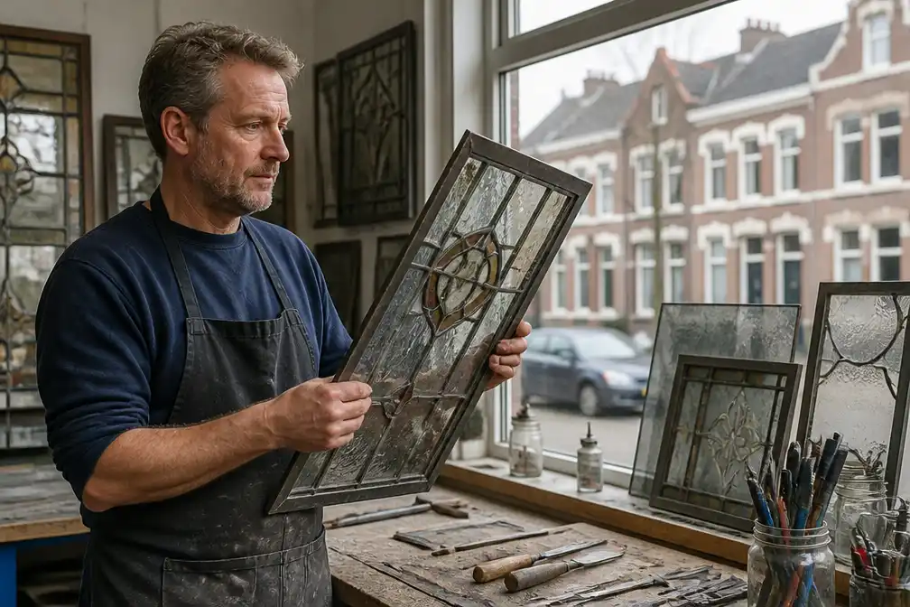 Glasmaker Emiel Bosch betreurt dat glas-in-lood uit het straatbeeld verdwijnt
