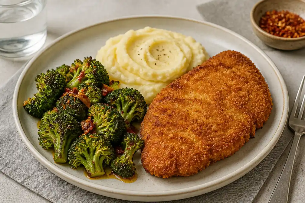 Crispy chili broccoli met kipschnitzel: doordeweekse twist op de AVG