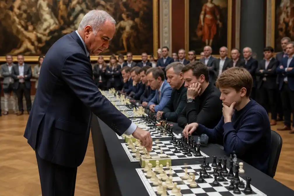 Kasparov speelt twintig tegenstanders naar huis in simultaan Antwerpen, Seppe (13) houdt langst stand
