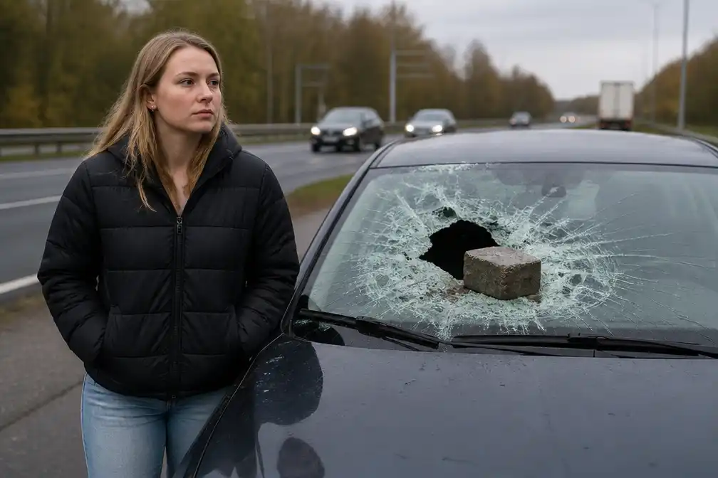 Betonblok knalt door voorruit op Noord-Zuidverbinding: bestuurster (25) uit Pelt ongedeerd