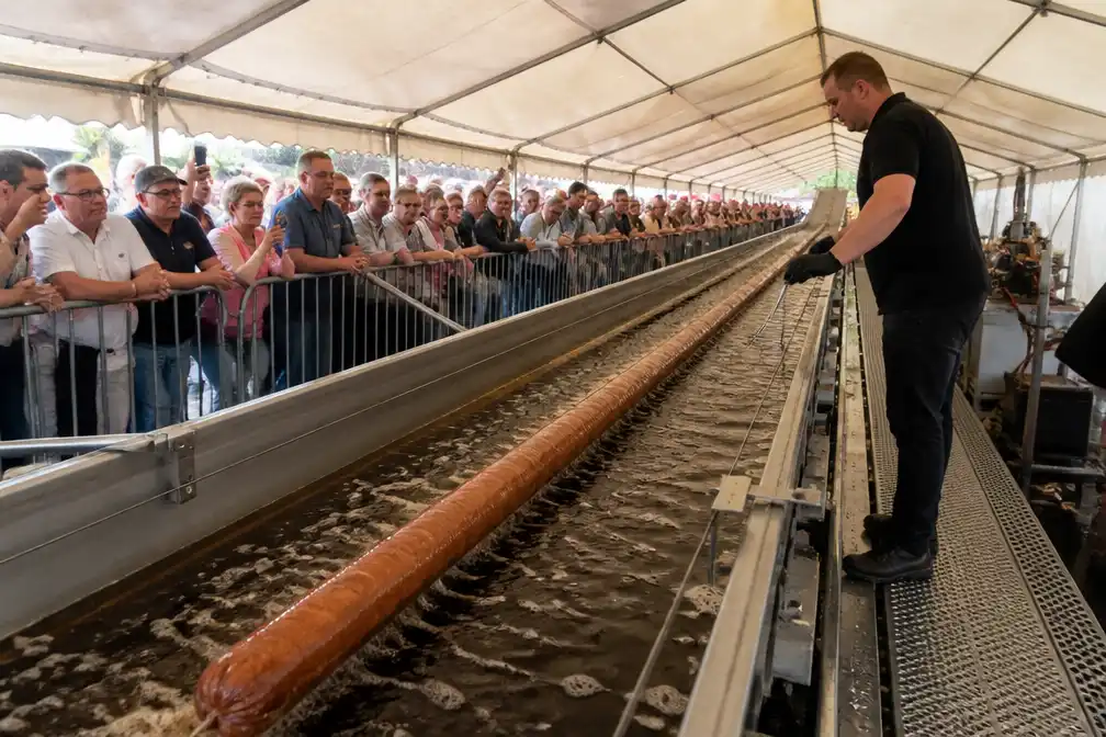 Maasbracht bakt langste frikandel ter wereld van 41,45 meter
